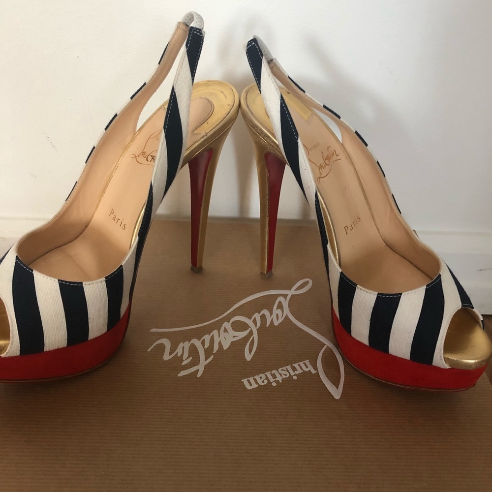 Christian louboutin lady peep sling 150 toile heel
